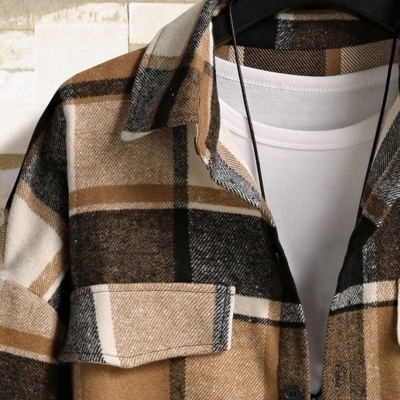 Brown And White Mens Overcoat - Picture 5 of 6